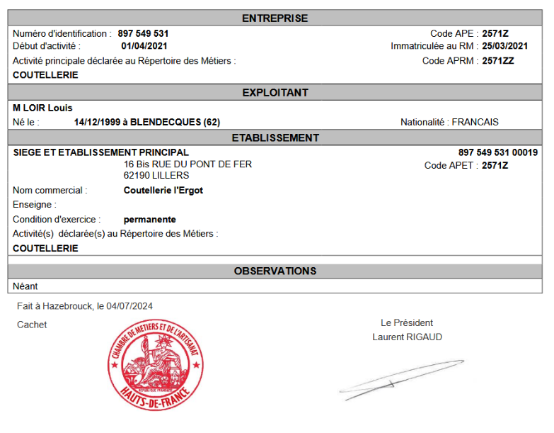 Immatriculation RCS