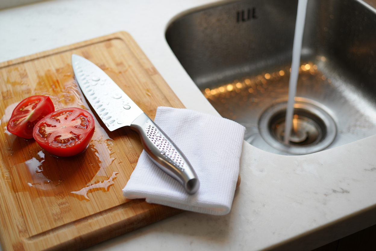 Lavage manuel d'un couteau de cuisine avec entretien optimal