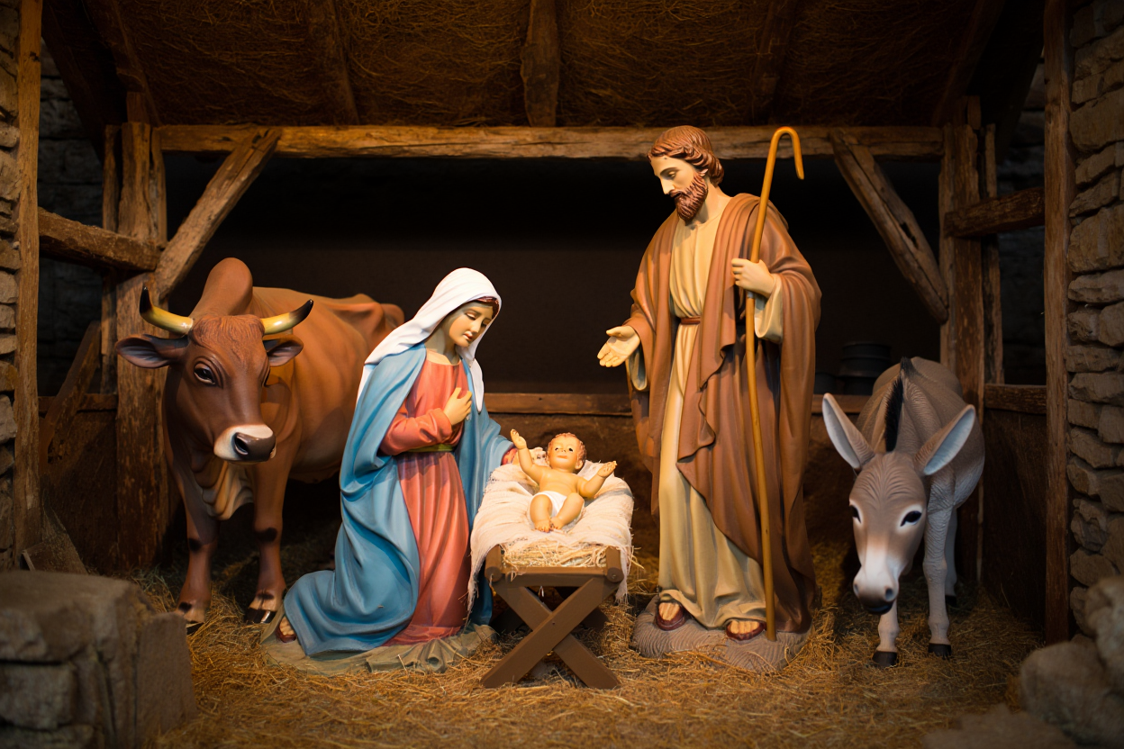 Représentation de la Nativité dans une crèche