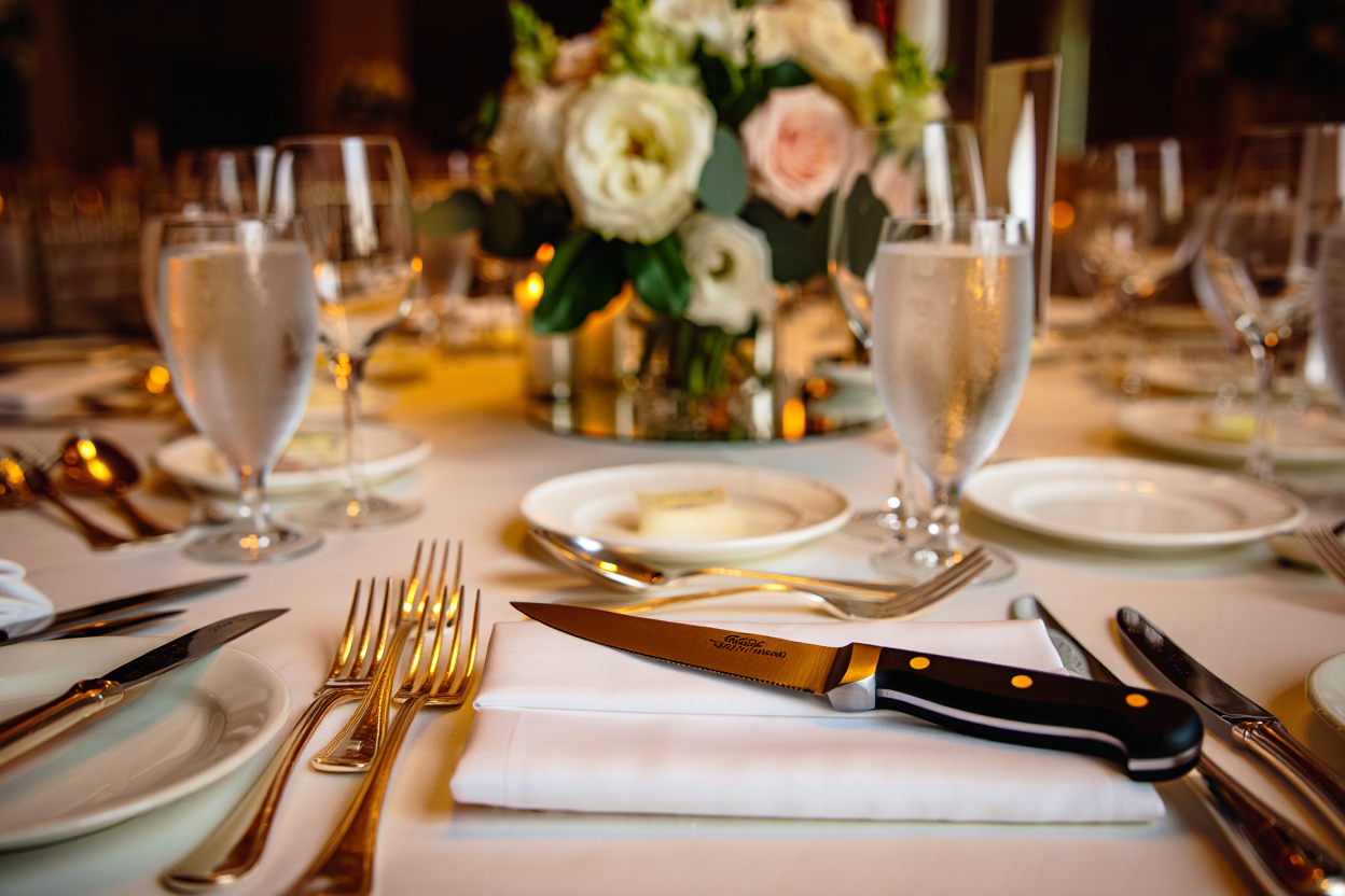 Table de mariage avec couvert raffiné